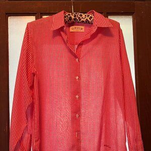 Orvis Women's Red White Gingham Style Performance Button Down Shirt Size 12